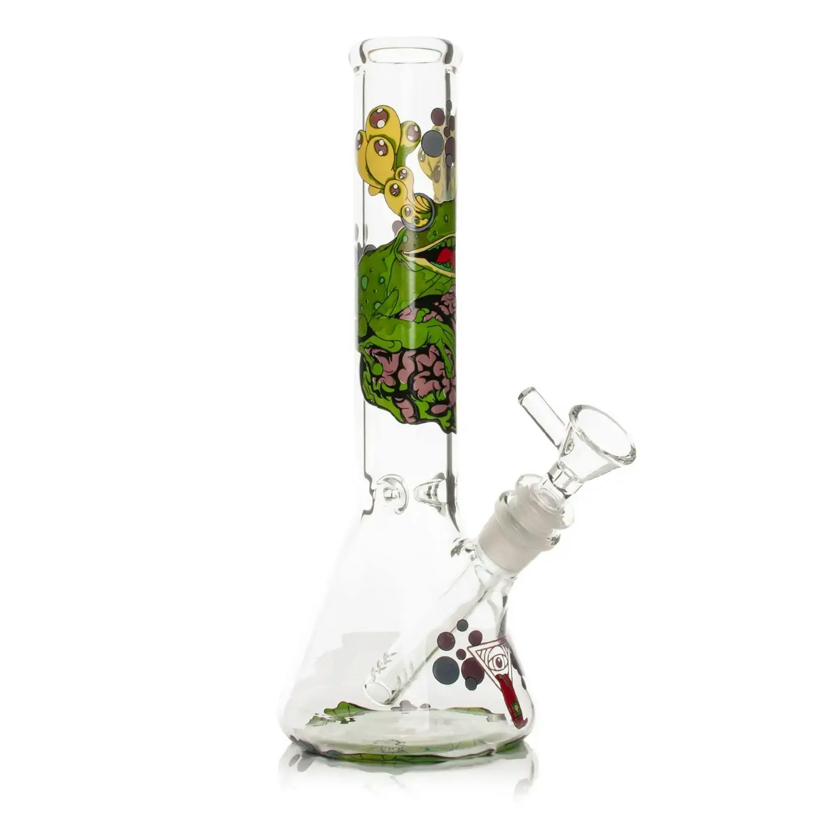 Red Eye Glass 10" Tall Brain Frog Beaker Base Water Pipe