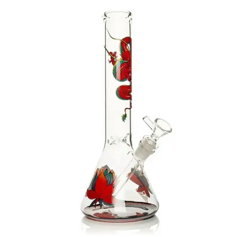 Red Eye Glass 12" Tall Yin-Yang Dragon Beaker Base Water Pipe