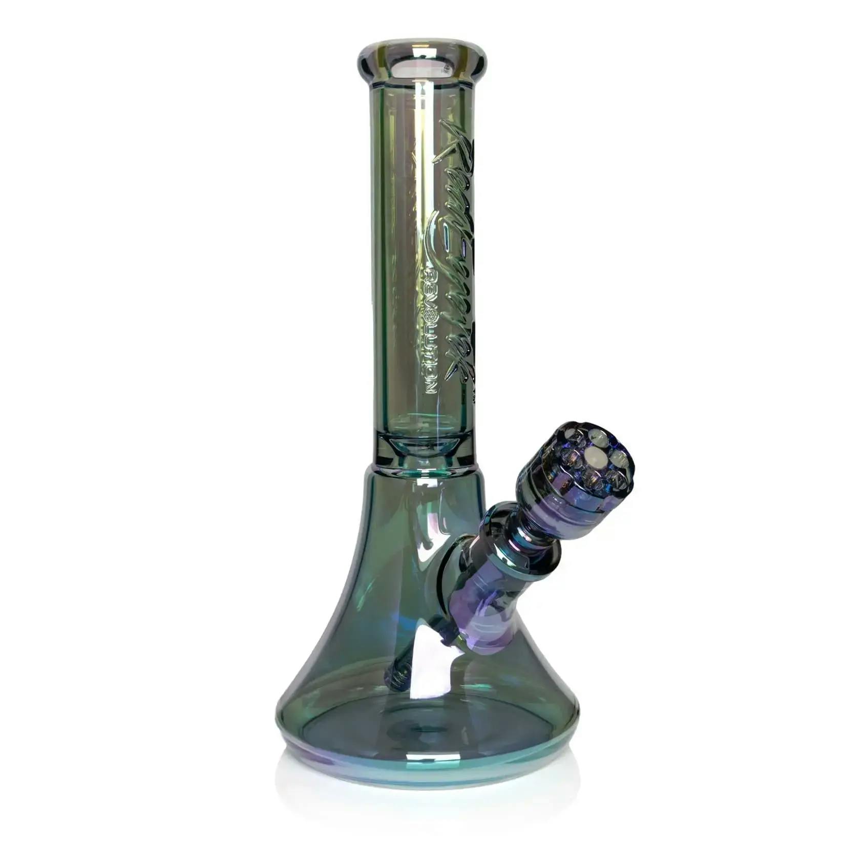 Red Eye Tek 14" Tall 7mm Thick Green Metallic Terminator Finish Revolution Bell Base Water Pipe
