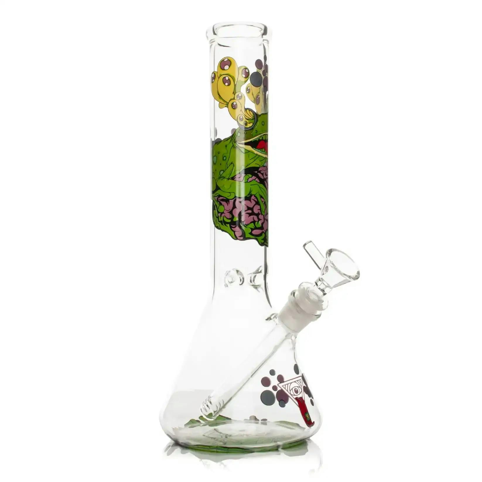 Red Eye Glass 12" Tall Brain Frog Beaker Base Water Pipe