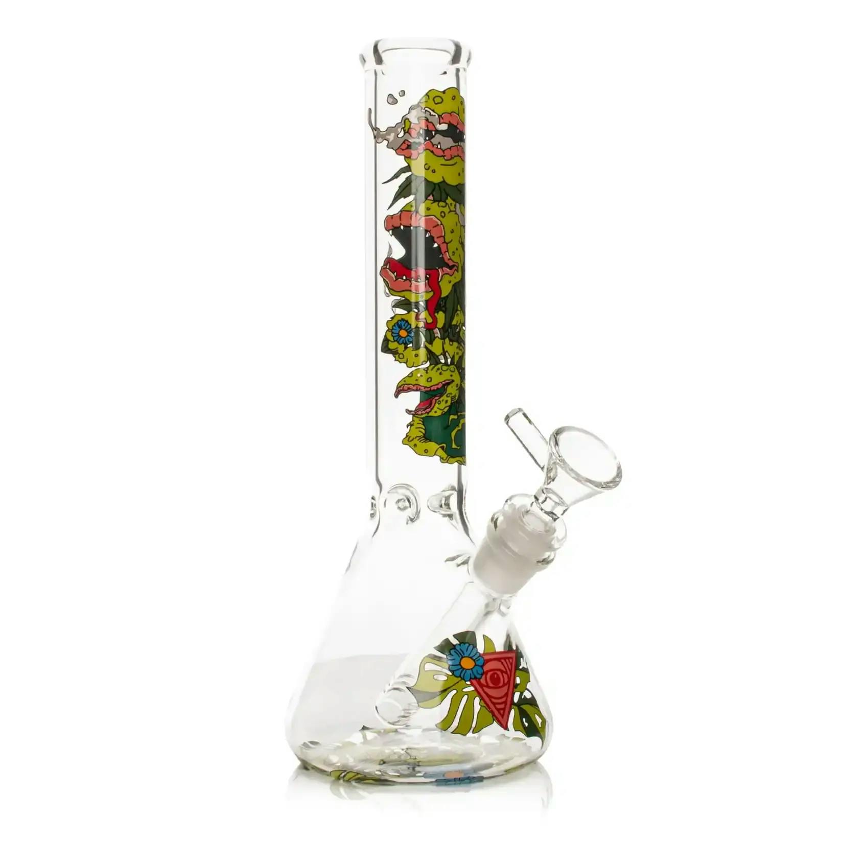Red Eye Glass 10" Tall Feed Me VFT Beaker Base Water Pipe
