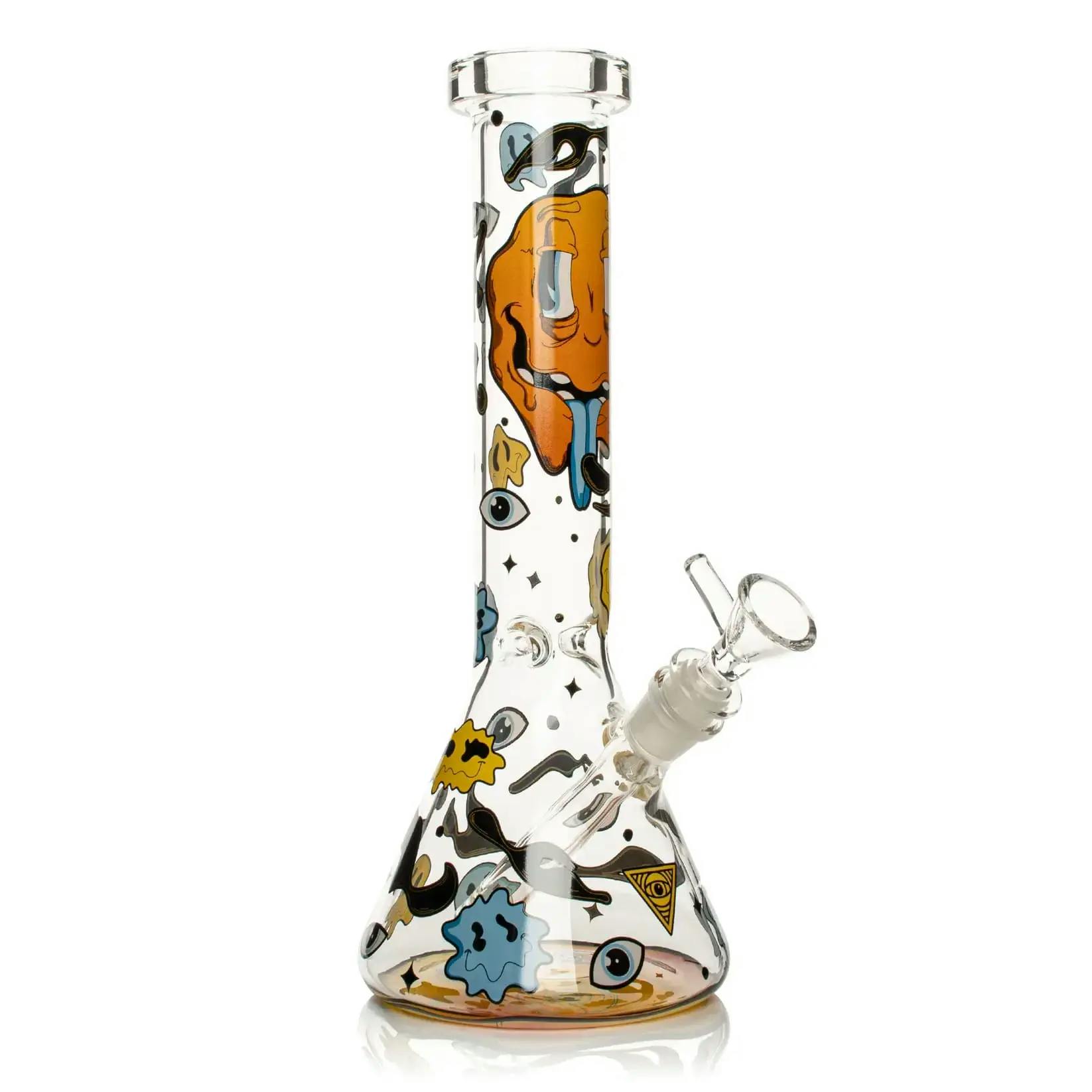 Red Eye Glass 12" Tall Smiley Face Beaker Base Water Pipe