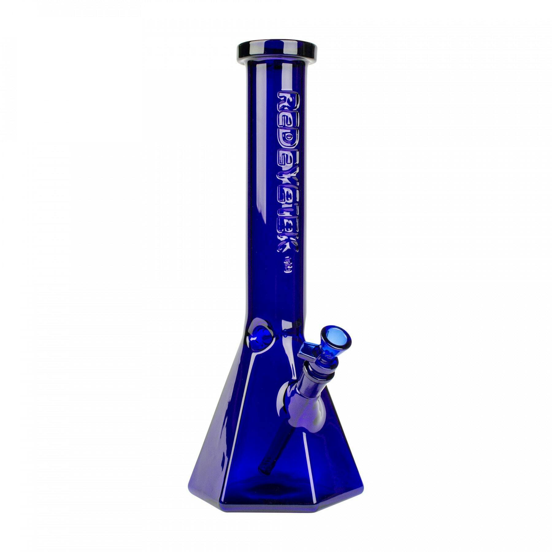 15" Blue Hextatic Tube W/Six Sided Pyramid Base & Embosse