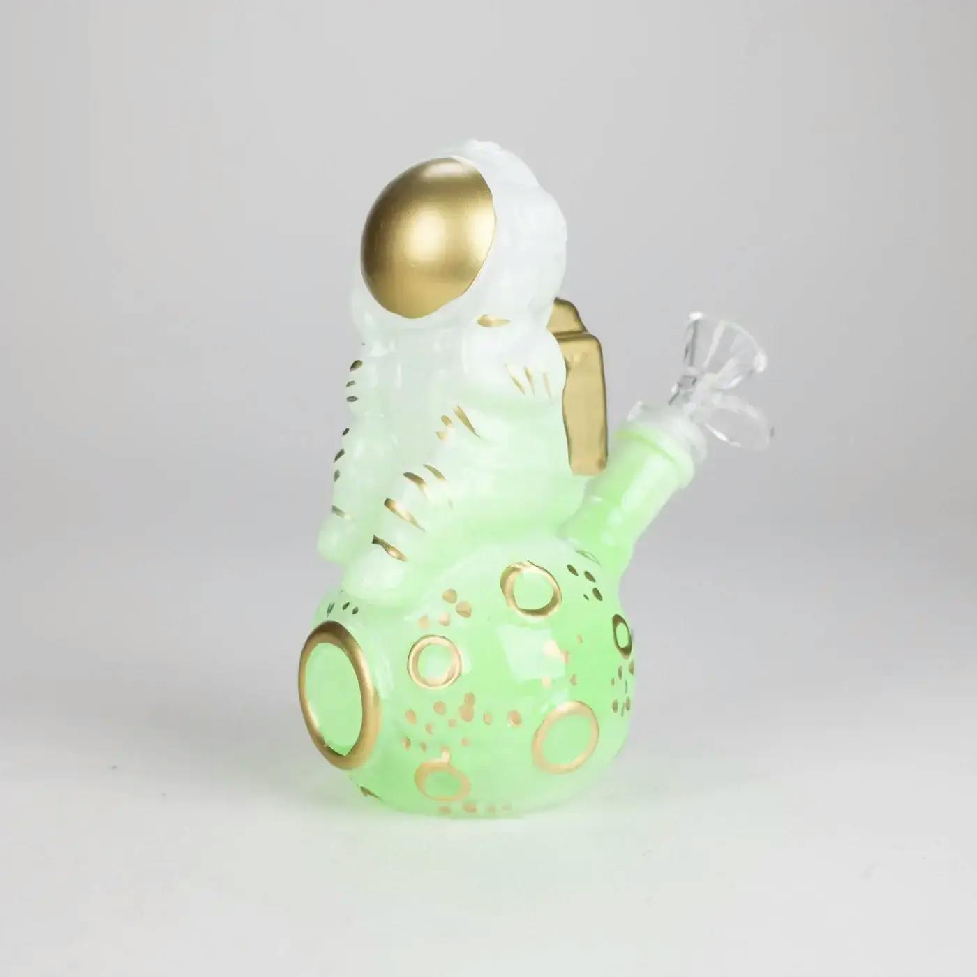 7" 3D Astronaut Glass Bong - Space Inspired Water Pipe - Green