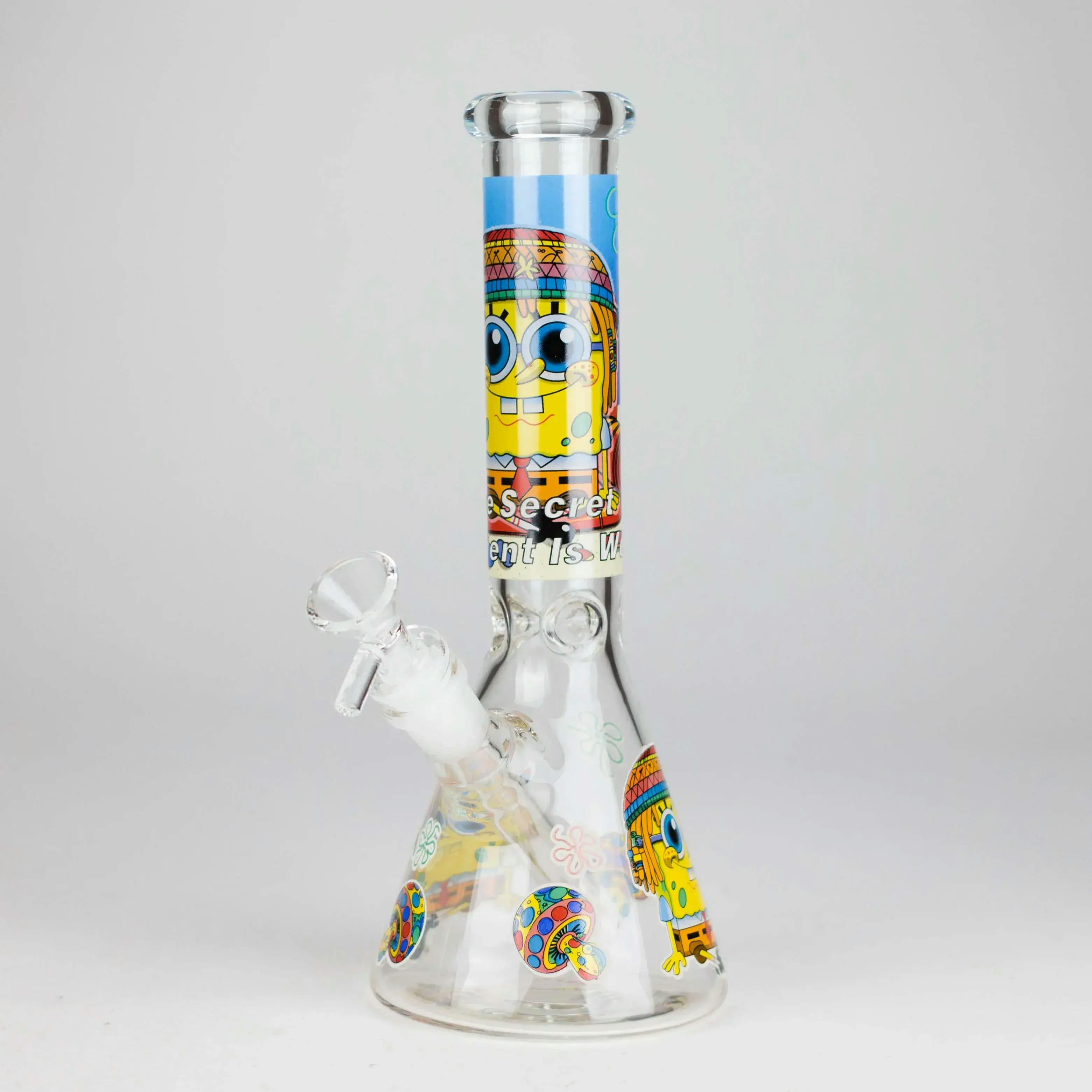 10" Glow-in-the-Dark Glass Bong with Cartoon Sponge Design