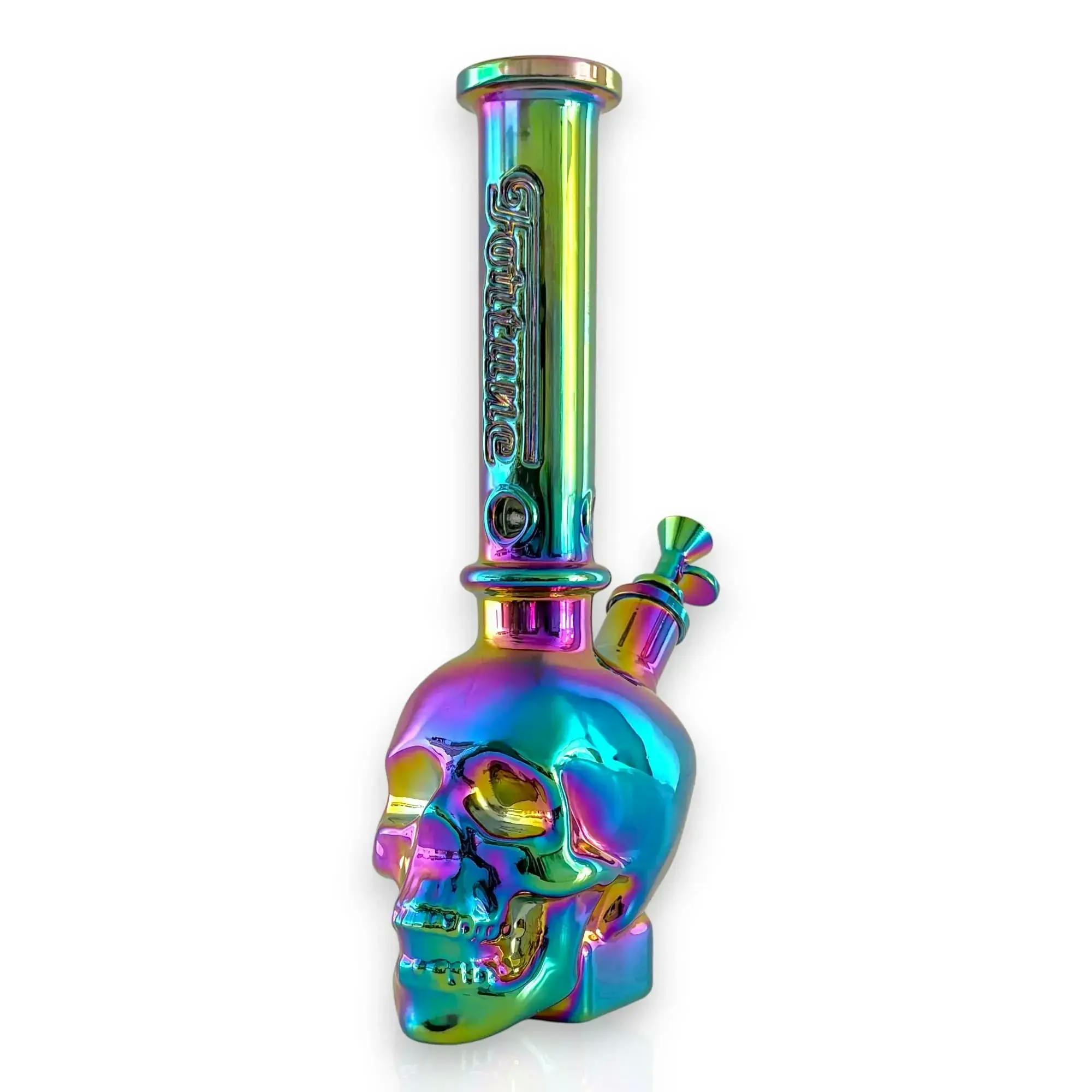 Fortune 14" Electroplated 7MM Skull Bong - Rainbow