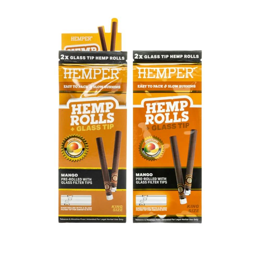 Hemper Pre-Rolled 2pk KS Size Hemp Rolls + Glass Tip - Mango