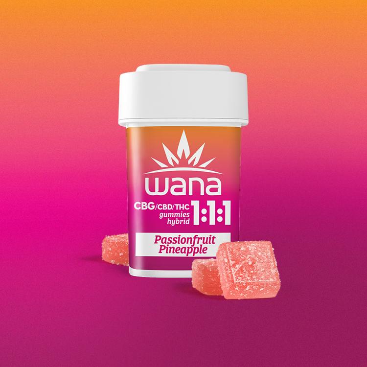 MED - Wana - Sour Gummies - Passionfruit Pineapple - 1:1:1 - CBG:CBD:THC - 1000mg