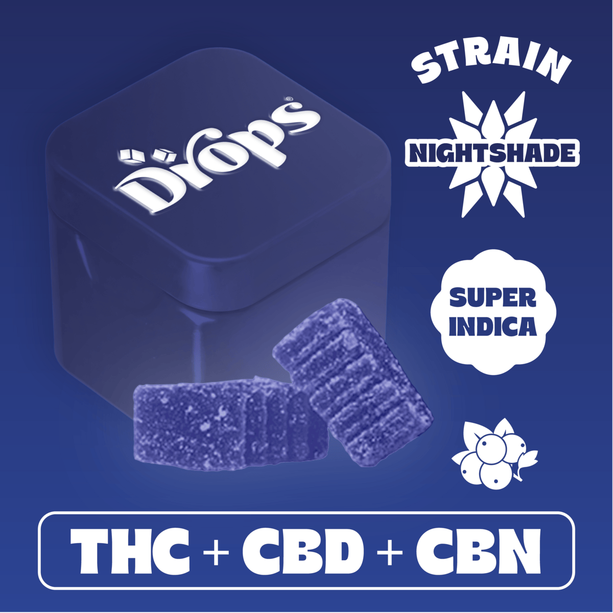Drops | Black Currant | 1:1:1 THC:CBD:CBN Live Rosin Edible | 2pk | 100mg