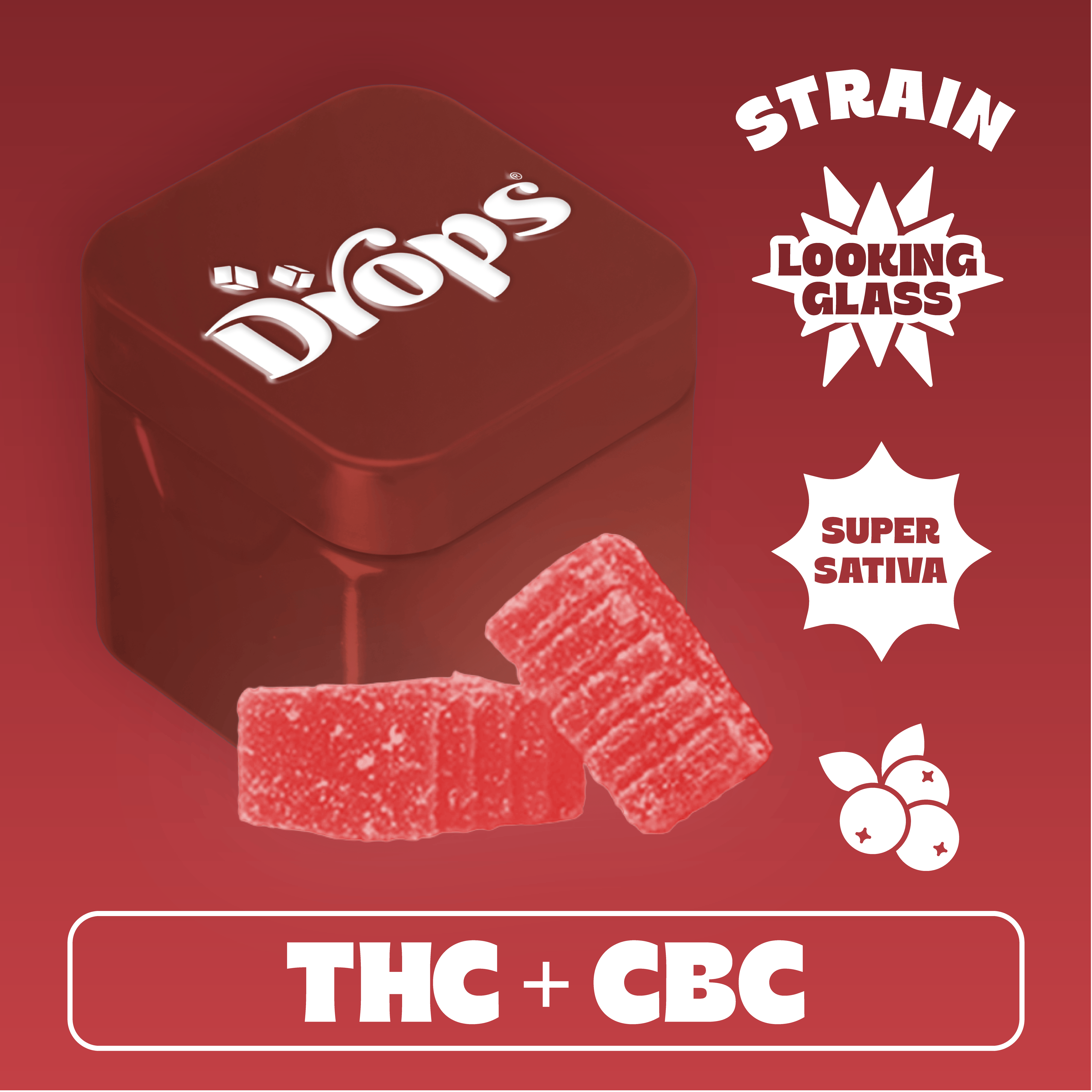 Drops | Cranberry | 1:1 THC:CBC | Live Rosin Edible | 2pk | 100mg
