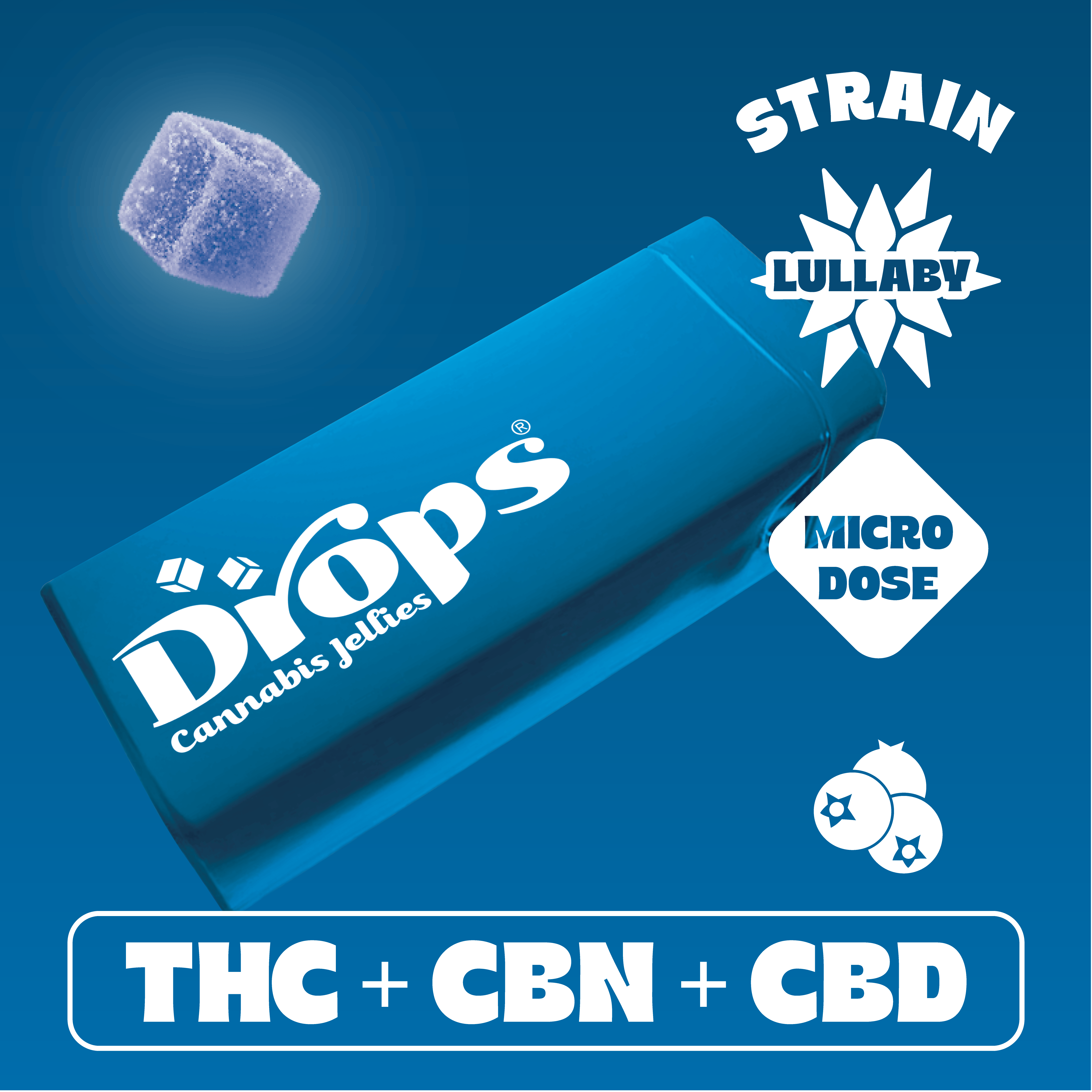 Drops | Blueberry | 10:2.5:1 CBD:CBN:THC | Live Rosin Edible | 20pk | 50mg