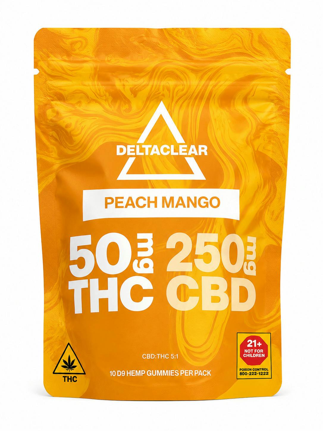 DeltaClear | Peach Mango | Gummies | 50 mg THC + 250 mg CBD