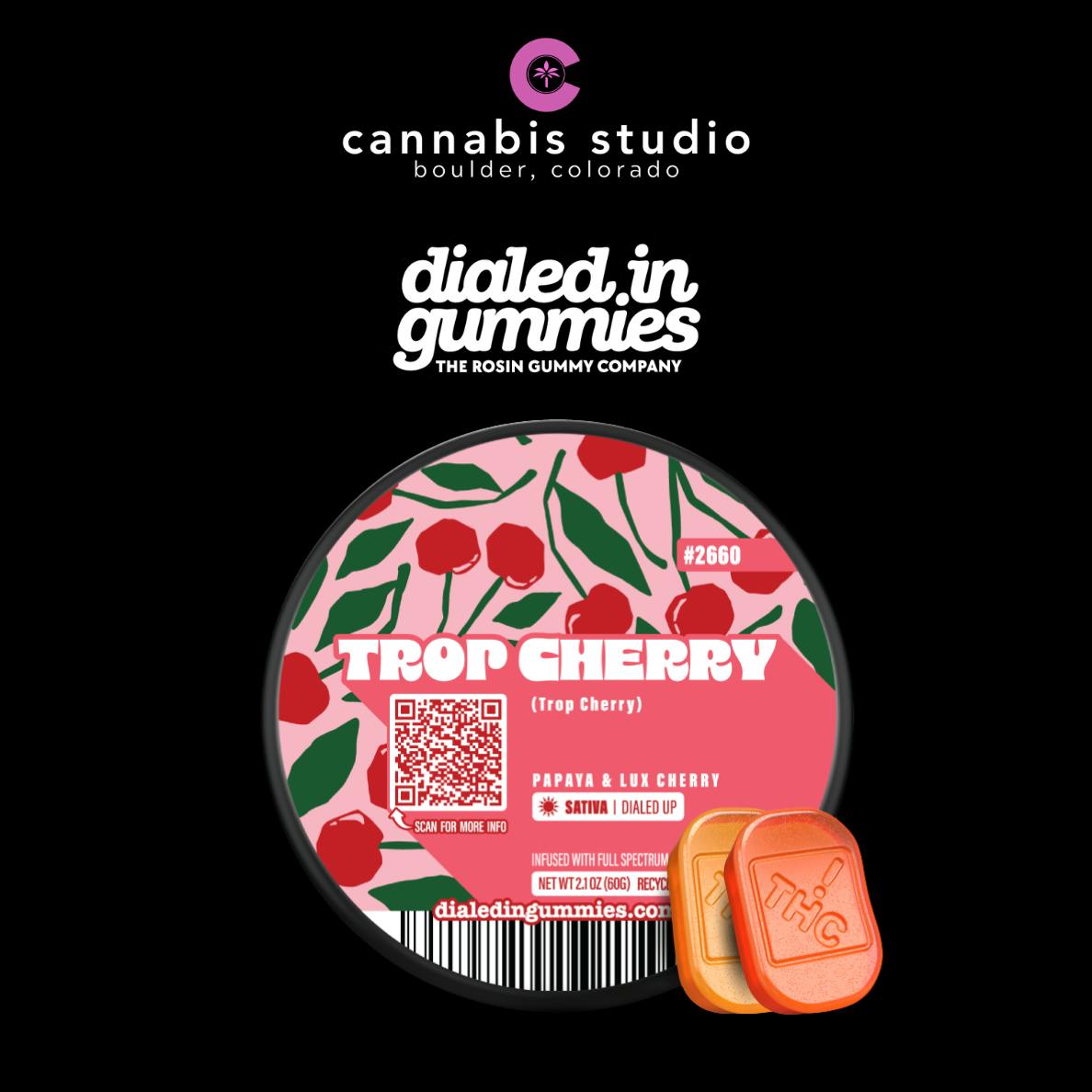 Strain Specific Dialed In - Trop Cherry - Rosin Gummies - Sativa - 100mg