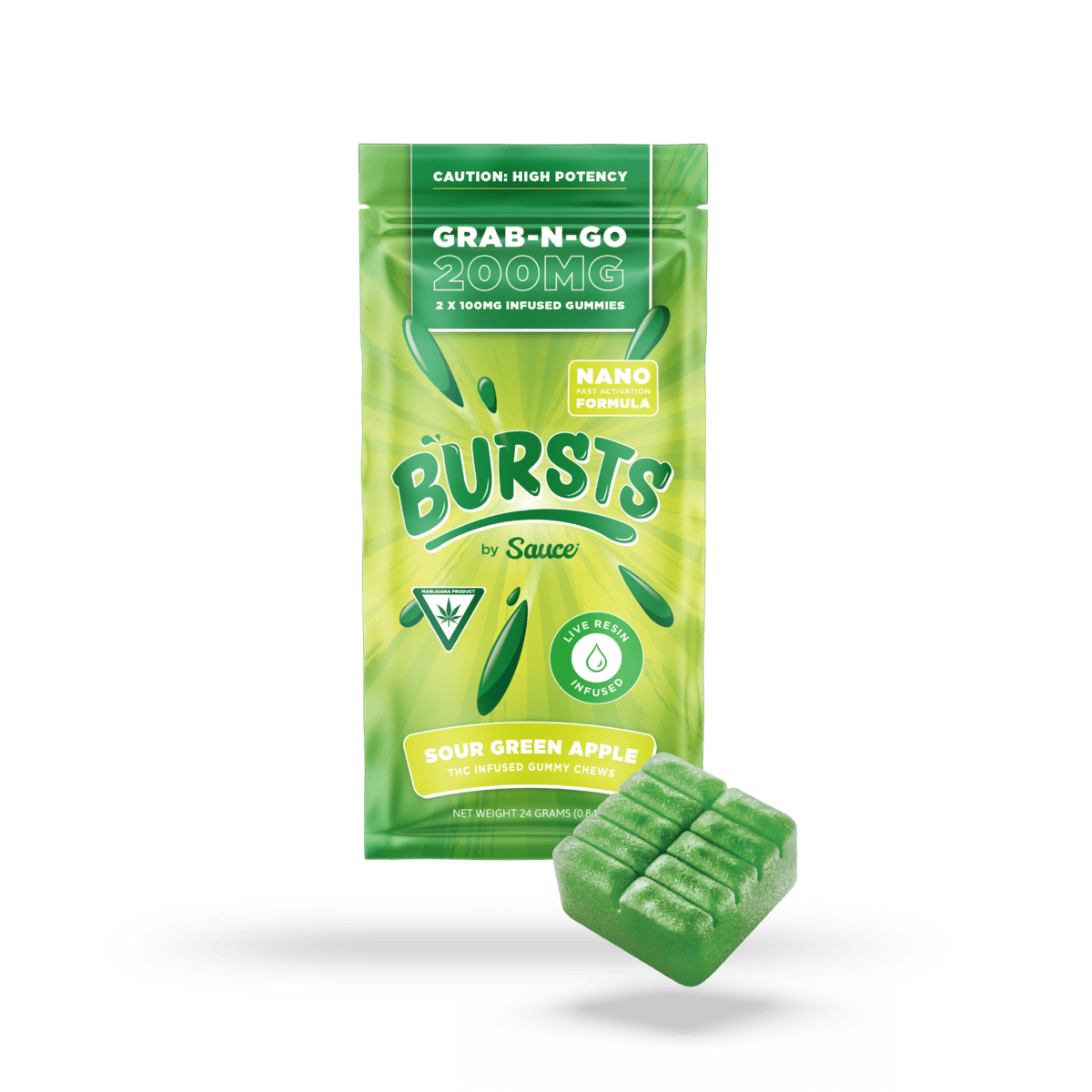 Sour Green Apple - 800MG Live Resin Infused Edibles (Sauce Bursts)
