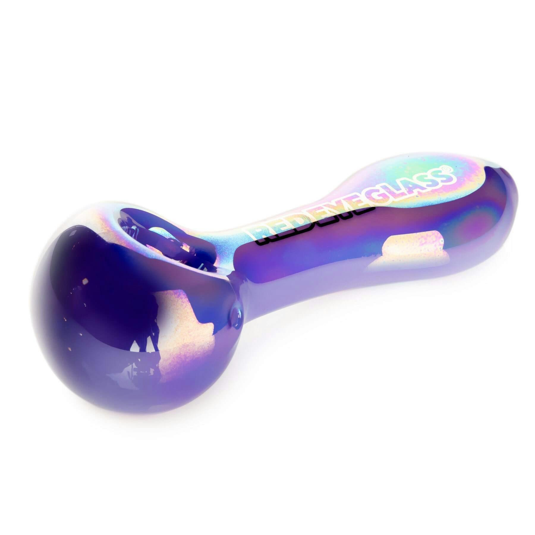 Red Eye Glass 4.5" Opaline Spoon Hand Pipe W/Iridescent Finish & Ash Catcher Mouthpiece - Purple