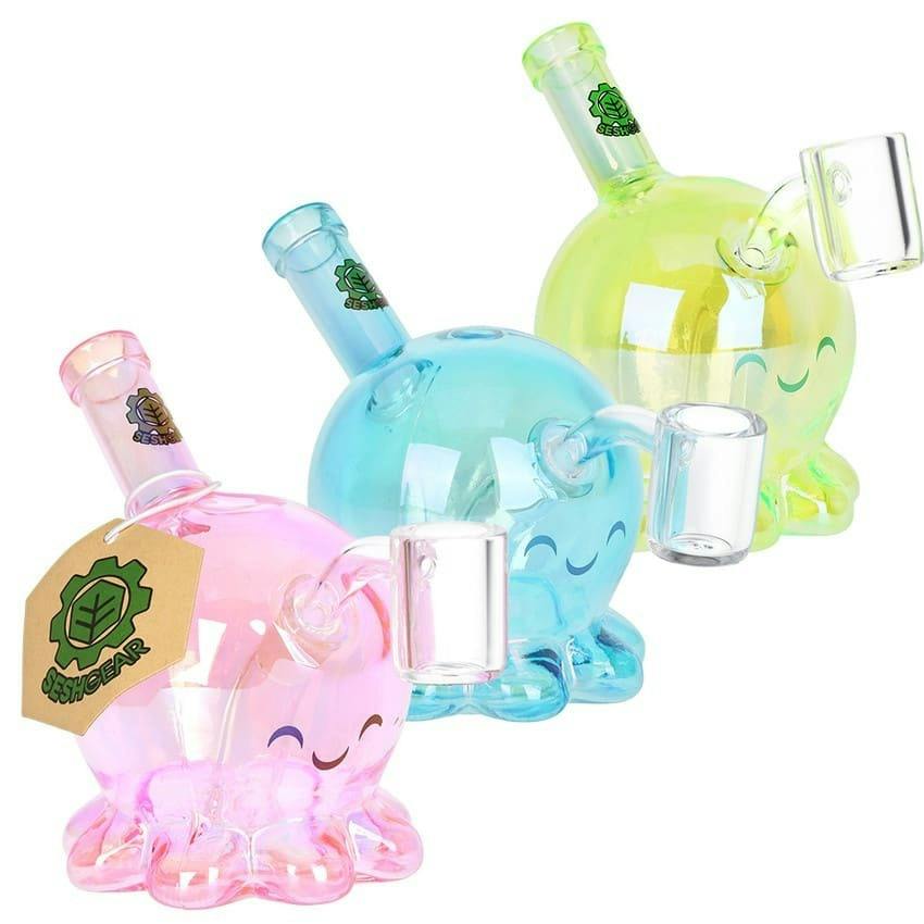 SeshGear - Sweet Octopus Neon Glass Dab Rig - 3.75" / 10mm F / Colors Vary