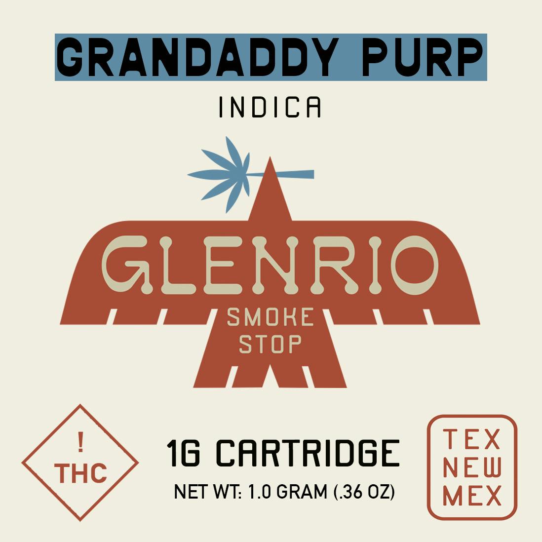 Glenrio 1g Cart l Grandaddy Purple (indica) at Glenrio Smoke Stop