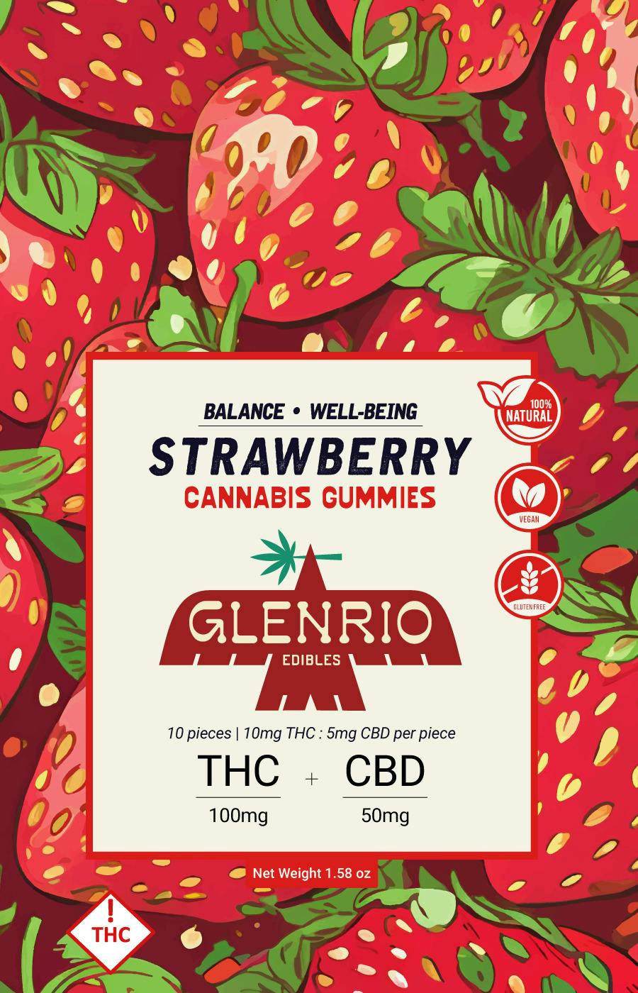 Glenrio 100mg Gummies | Strawberry ( 2:1 thc / cbd ) at Glenrio Smoke Stop