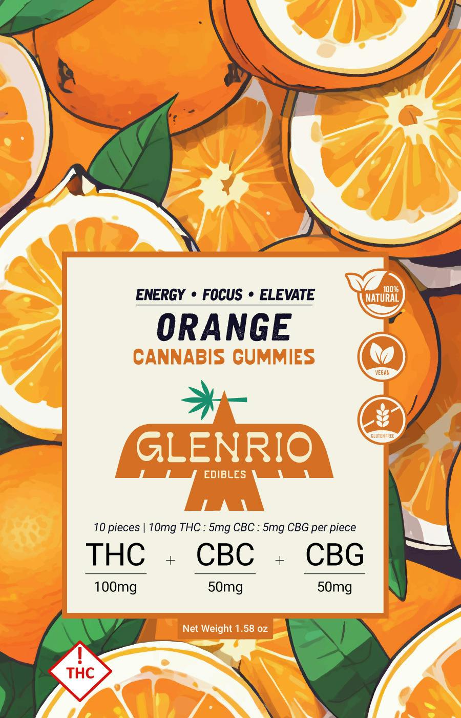 Glenrio 100mg Gummies | Orange ( 2:1:1 thc / cbc / cbd ) at Glenrio Smoke Stop