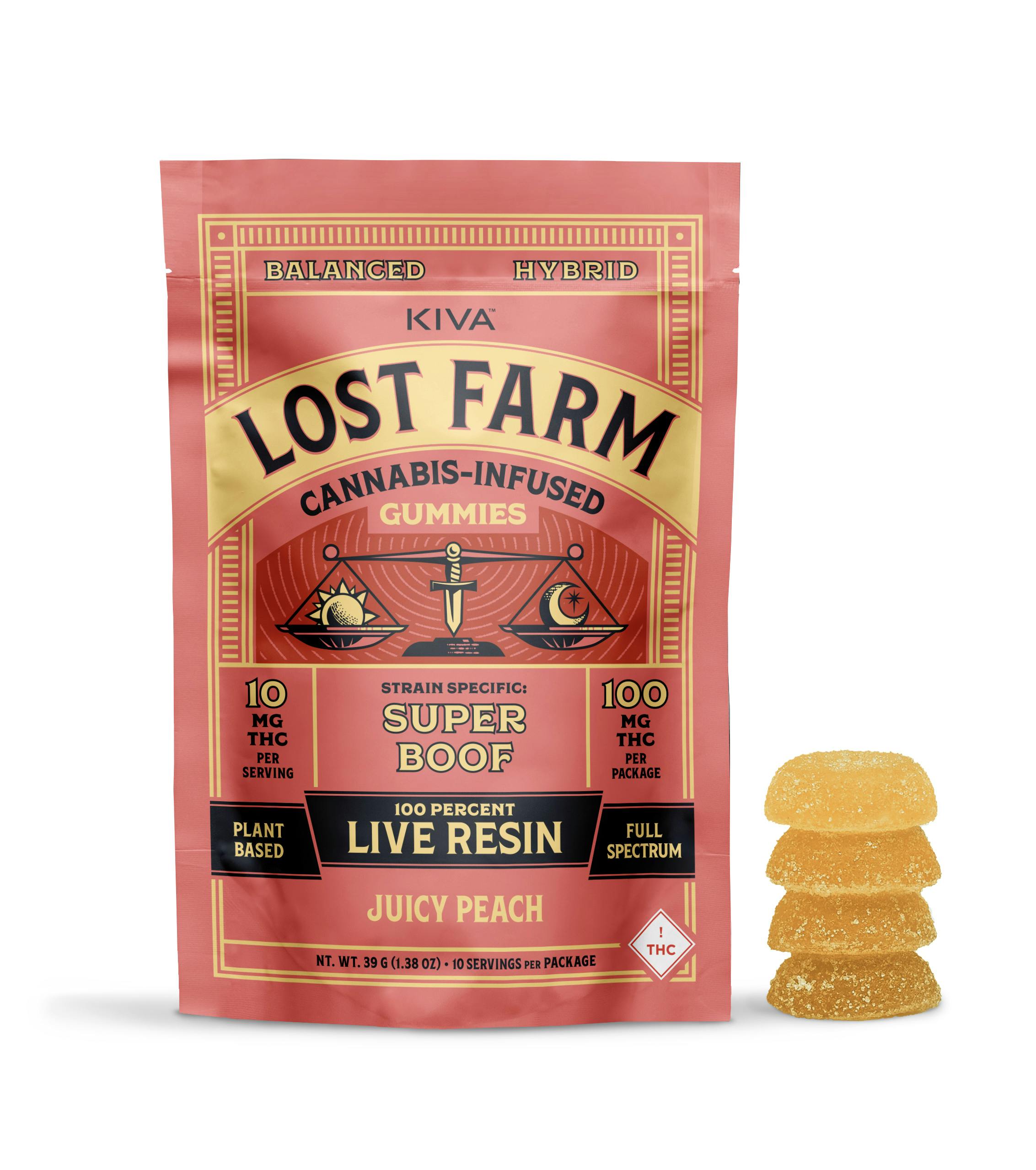 Lost Farm 100mg Live Resin Gummies | Juicy Peach x Super Boof (hybrid)