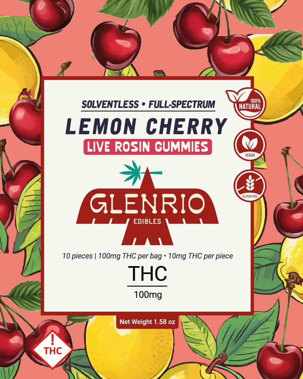 Glenrio 100mg Live Rosin Gummies | Lemon Cherry ( hybrid )