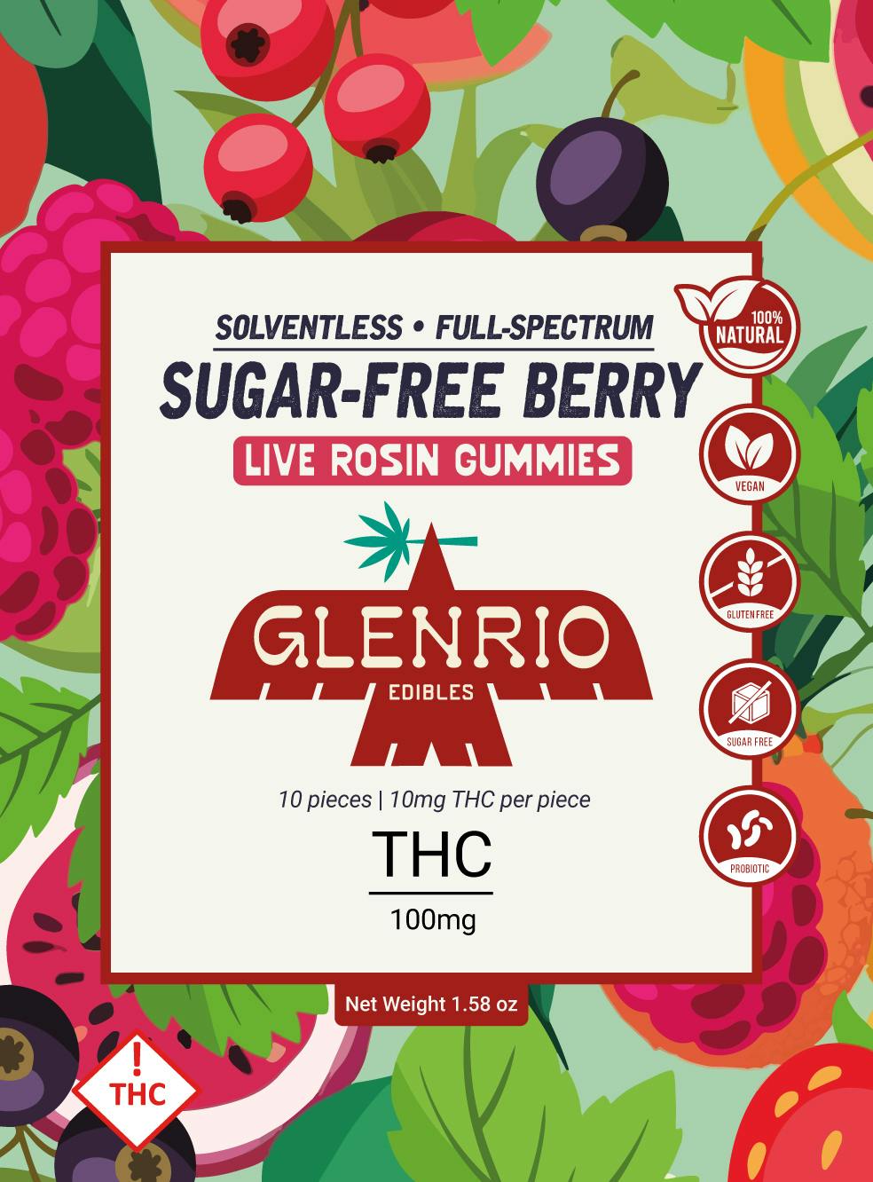 Glenrio 100mg Live Rosin Gummies | Sugar-Free Berry (hybrid)
