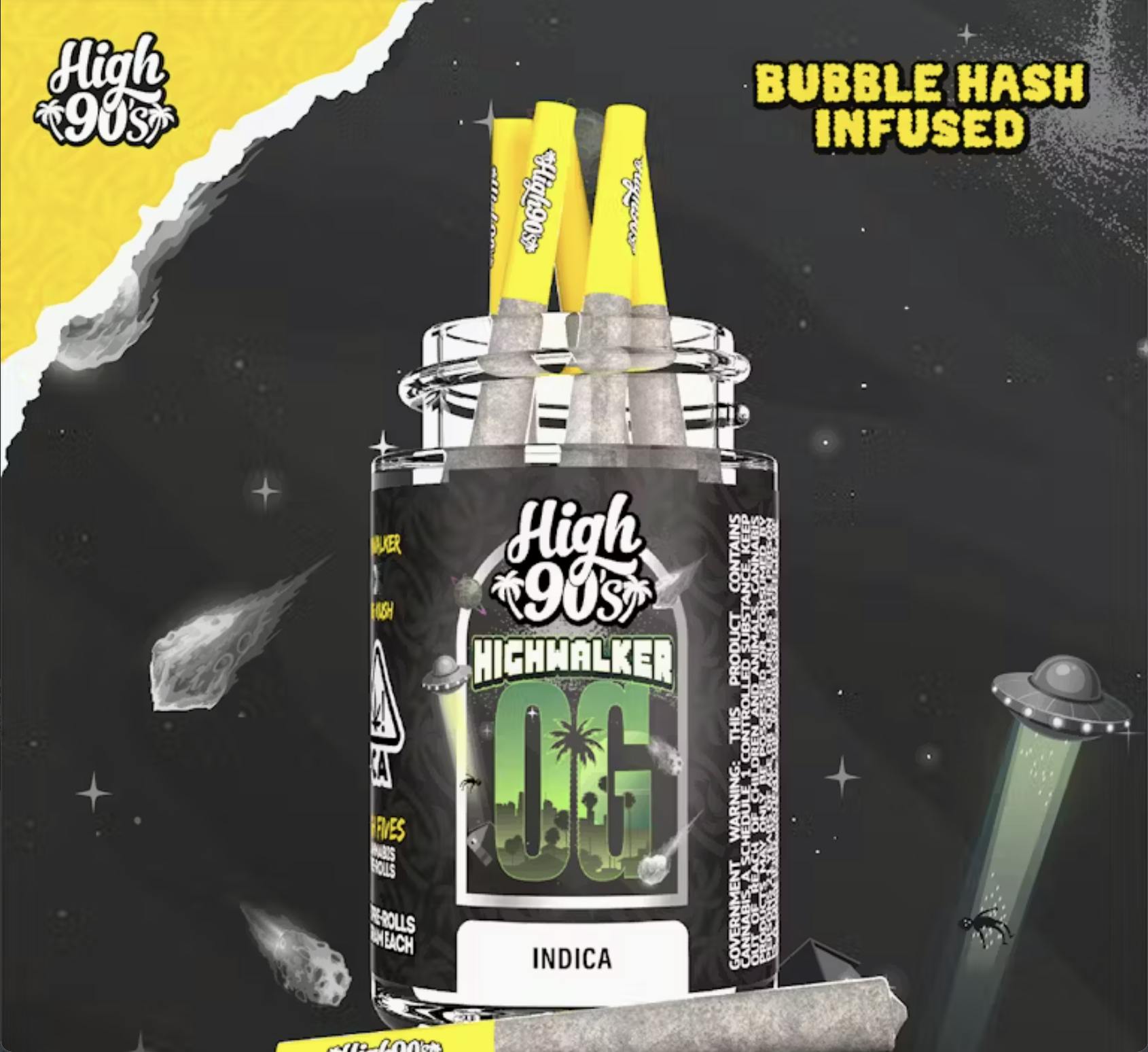High 90's - Highwalker OG - 2.5G - High Fives Bubble Hash Infused Pre Roll Pack