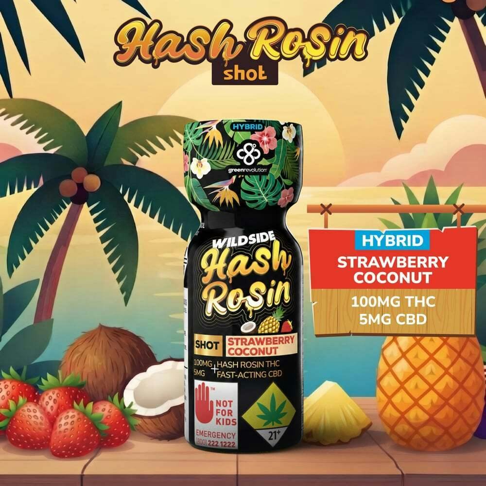 20:1 Strawberry Coconut [2oz] (100mg THC/ 5mg CBD) | Green Revolution - Wildside Hash Rosin Shot