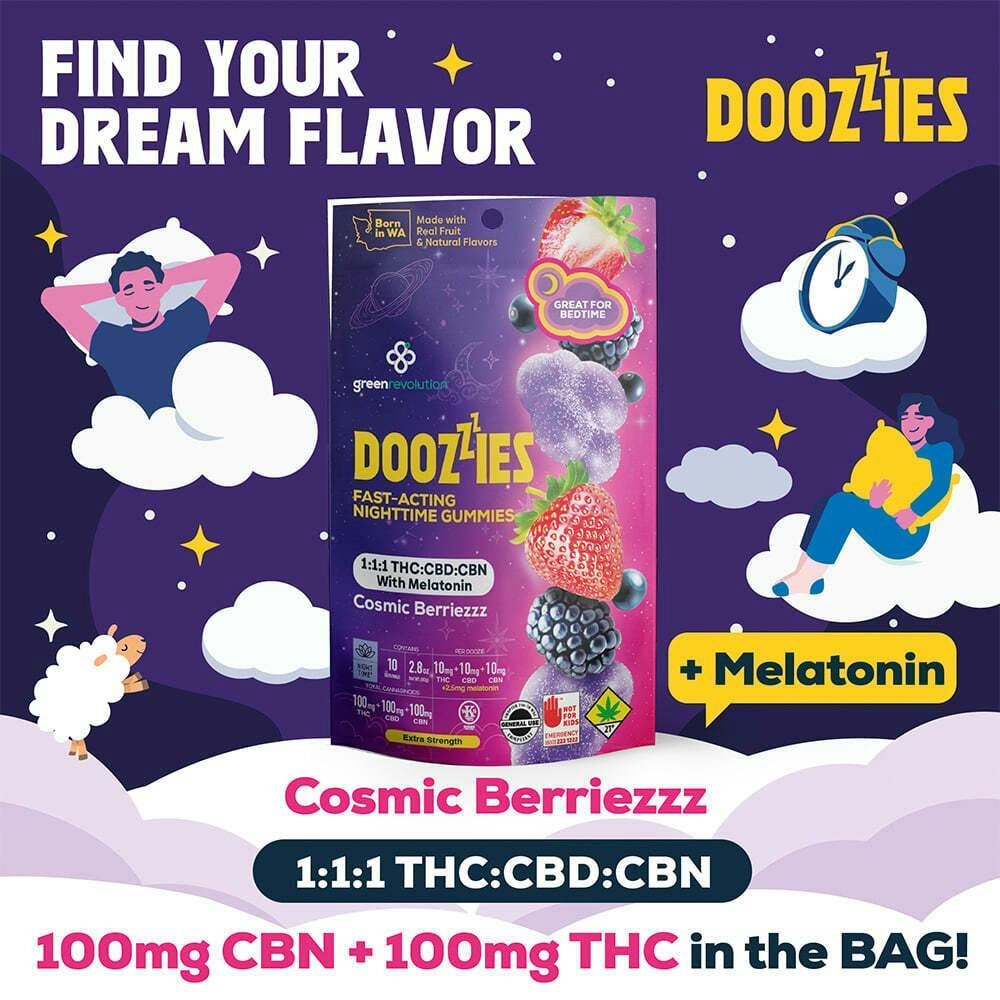 Extra-Strength 1:1:1 Cosmic Berriezzz w/ Melatonin [10pk] (100mg THC/100mg CBD/100mg CBN/25mg Me...