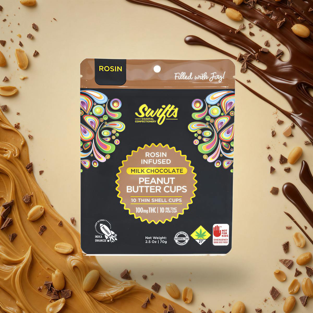 Peanut Butter Cups - Milk Chocolate - Sativa [10pk] (100mg) | Swifts - Rosin Peanut Butter Cups