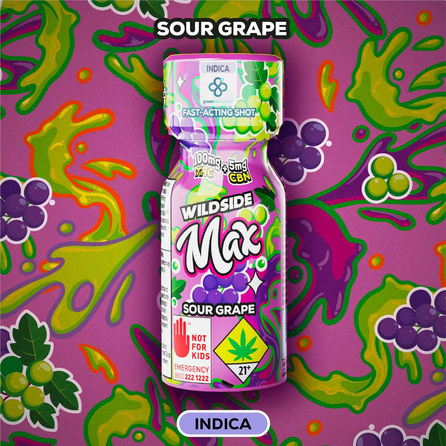20:1 Sour Grape [2oz] (100mg THC/ 5mg CBN) | Green Revolution - Wildside Shot MAX
