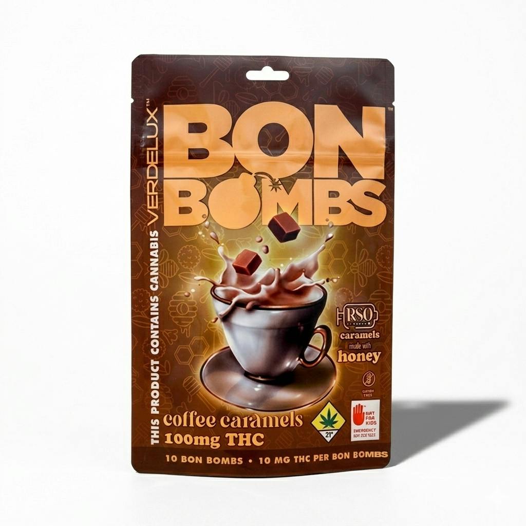 Caramels BON BOMBS Espresso Honey (DOHC) Edibles - 10pk 100mg THC | Verdelux - Caramels
