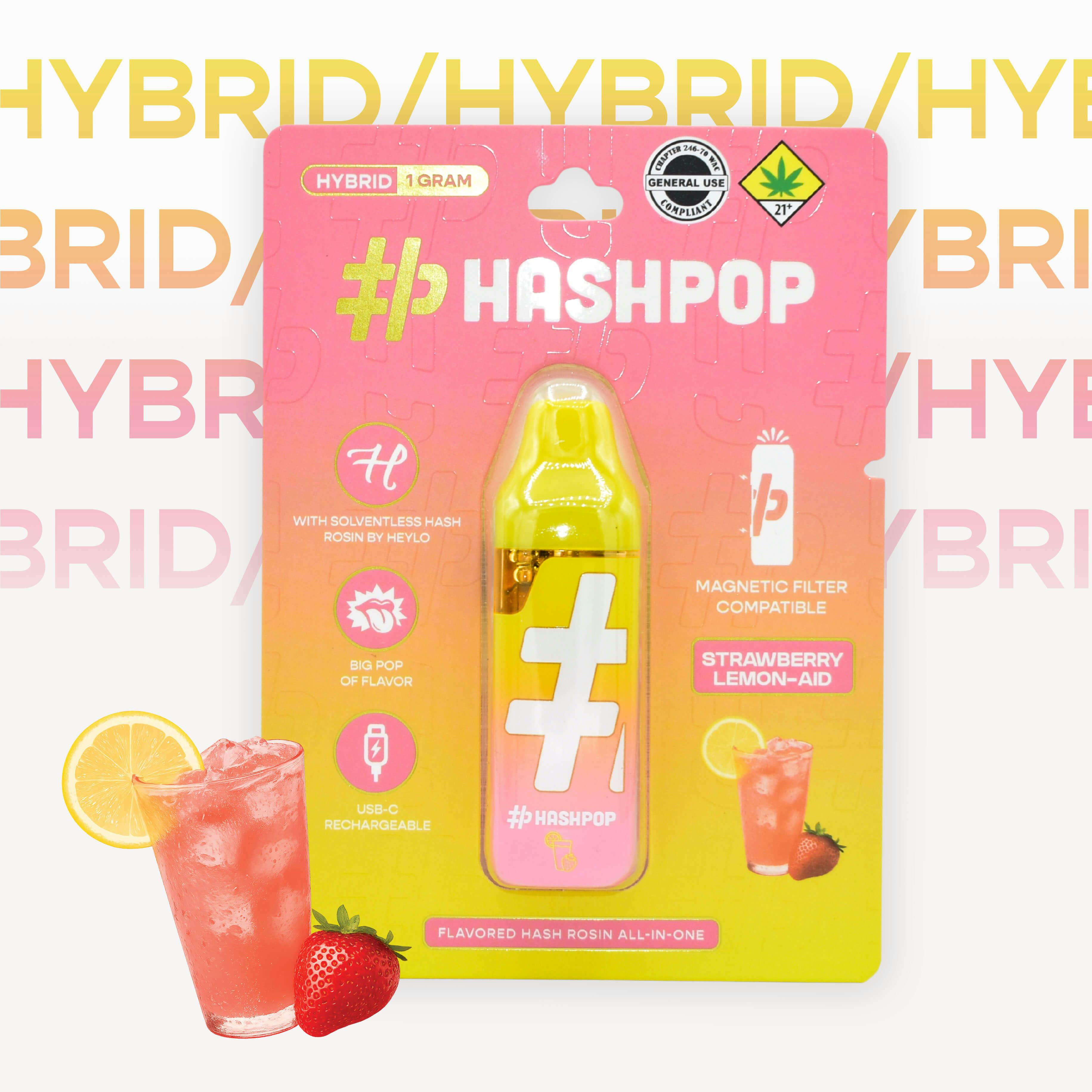 Strawberry Lemon-Aid [1000mg] | HashPop - Flavored Hash Rosin Oil All-In-One