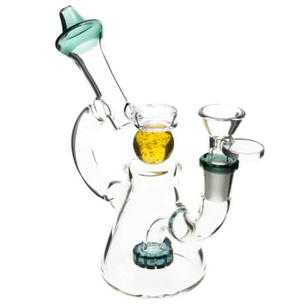 PLAIN JANE - Glass Marble Spinner Bubbler - 6.5" - Teal