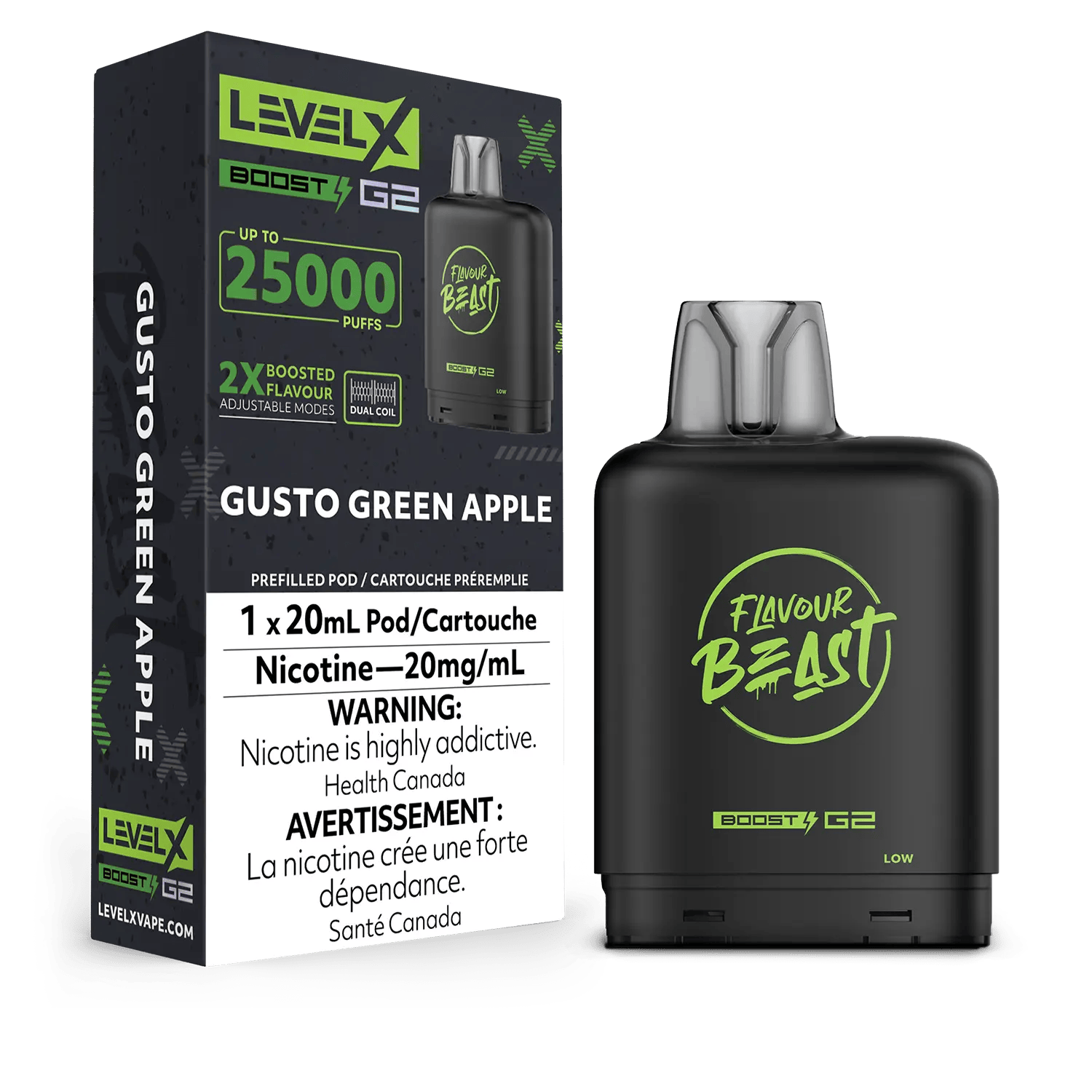 FLAVOUR BEAST (Level X) BOOST Pods 20ml GUSTO GREEN APPLE