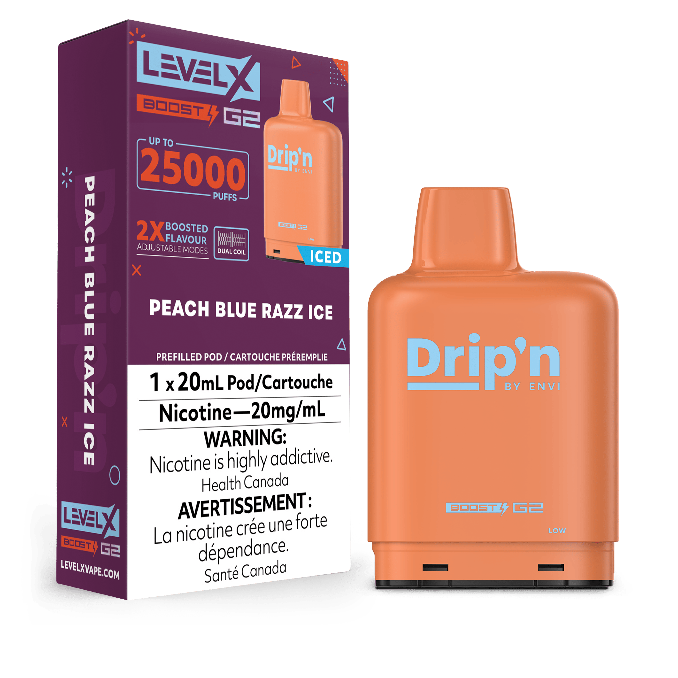 DRIP'N (Level X) BOOST G2 20ml Pod PEACH BLUE RAZZ ICE