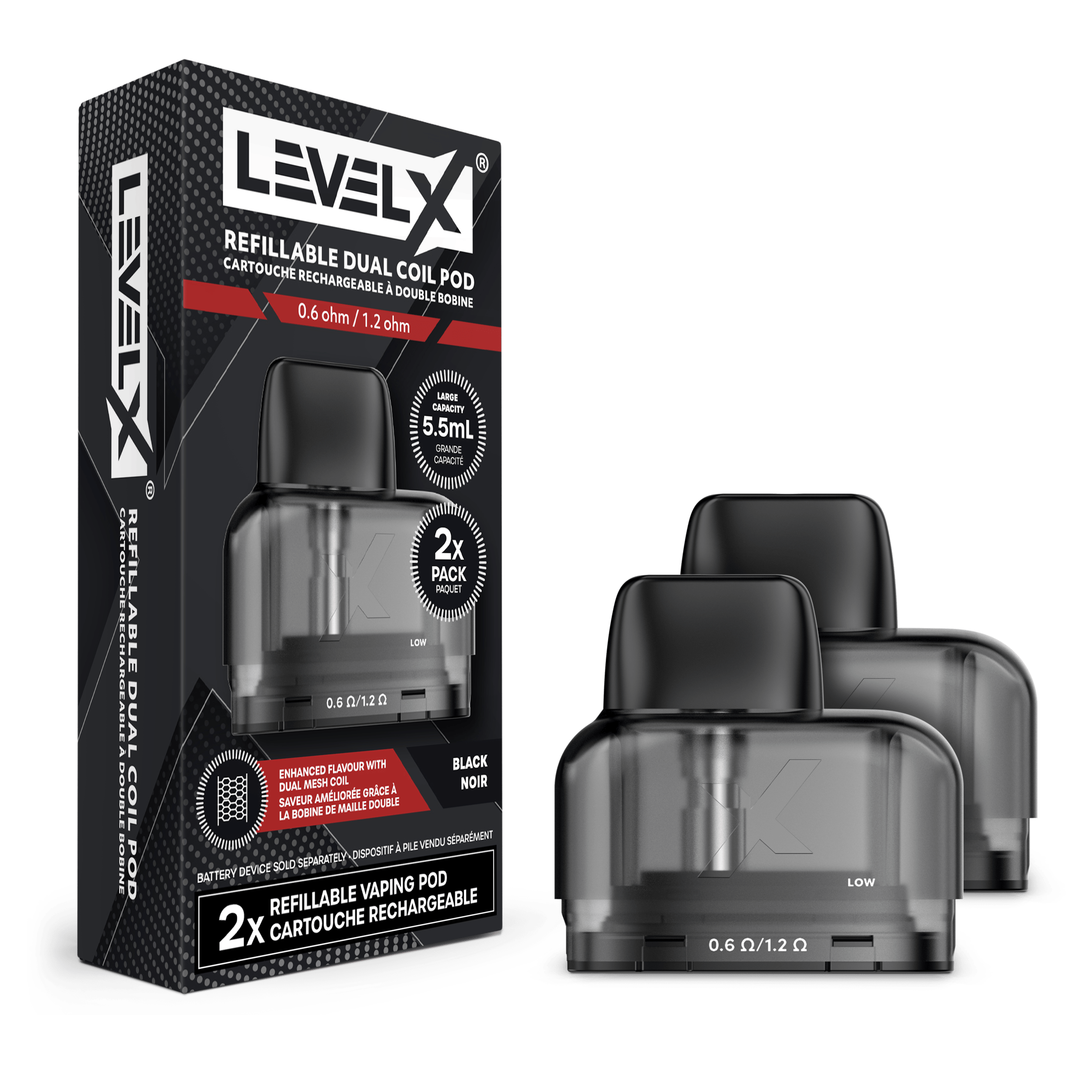 LEVEL X Refillable Dual Coil Pod 2/pk 0.6 OHM/1.2 OHM