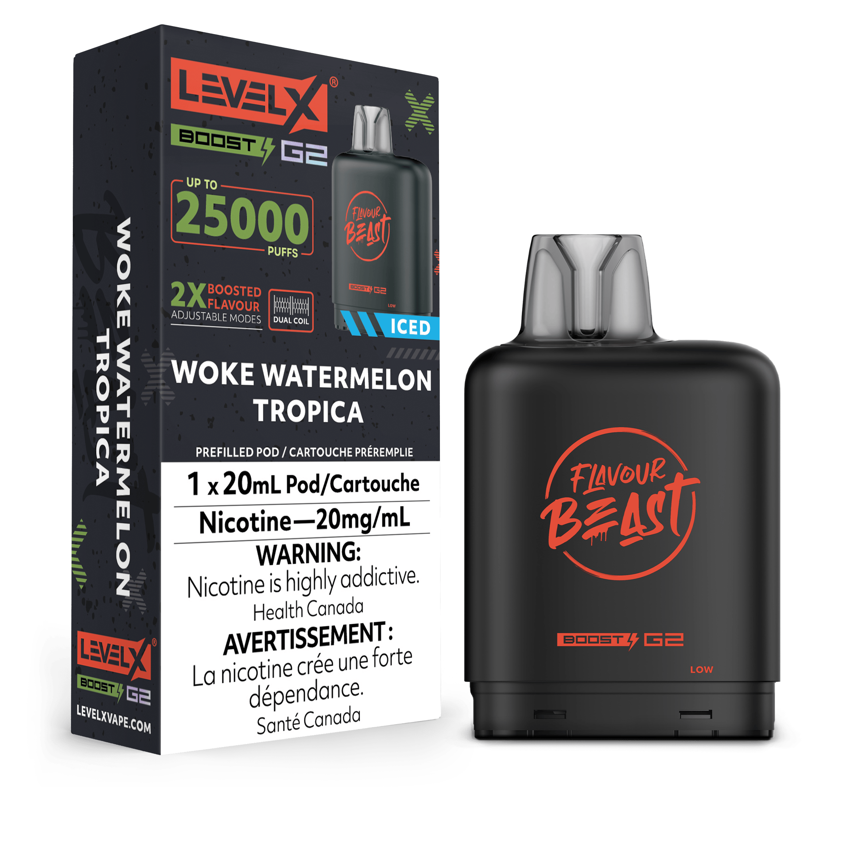 FLAVOUR BEAST (Level X) BOOST Pods 20ml WOKE WATERMELON TROPICA ICED
