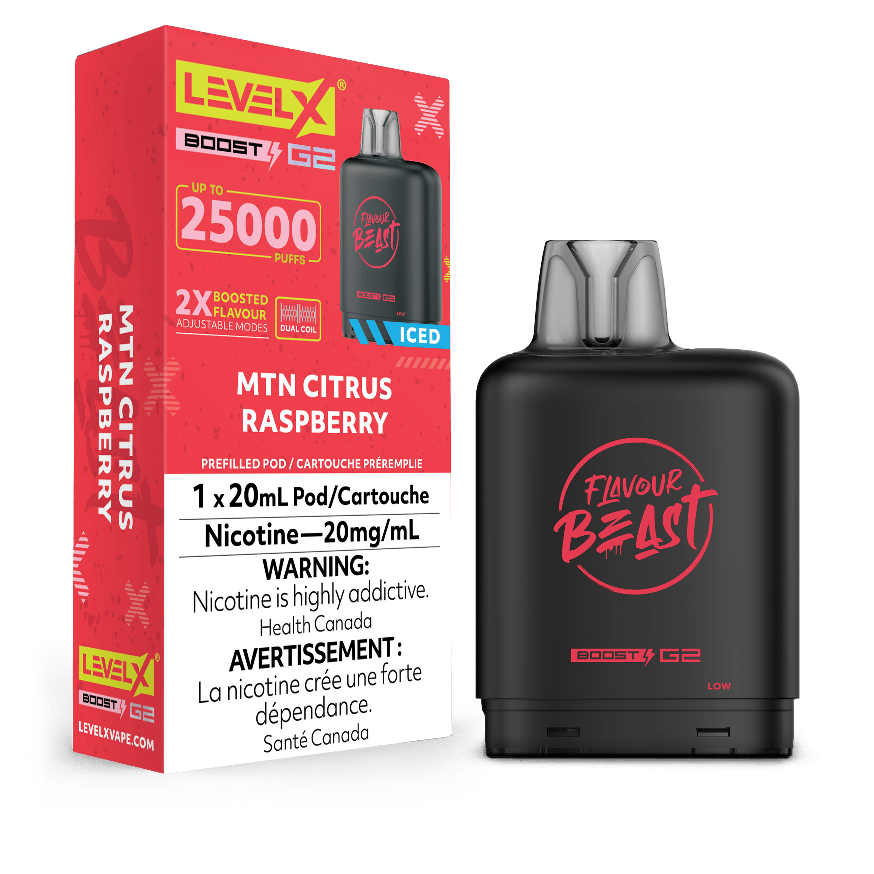 FLAVOUR BEAST (Level X) BOOST Pods 20ml MTN CITRUS RASPBERRY ICED