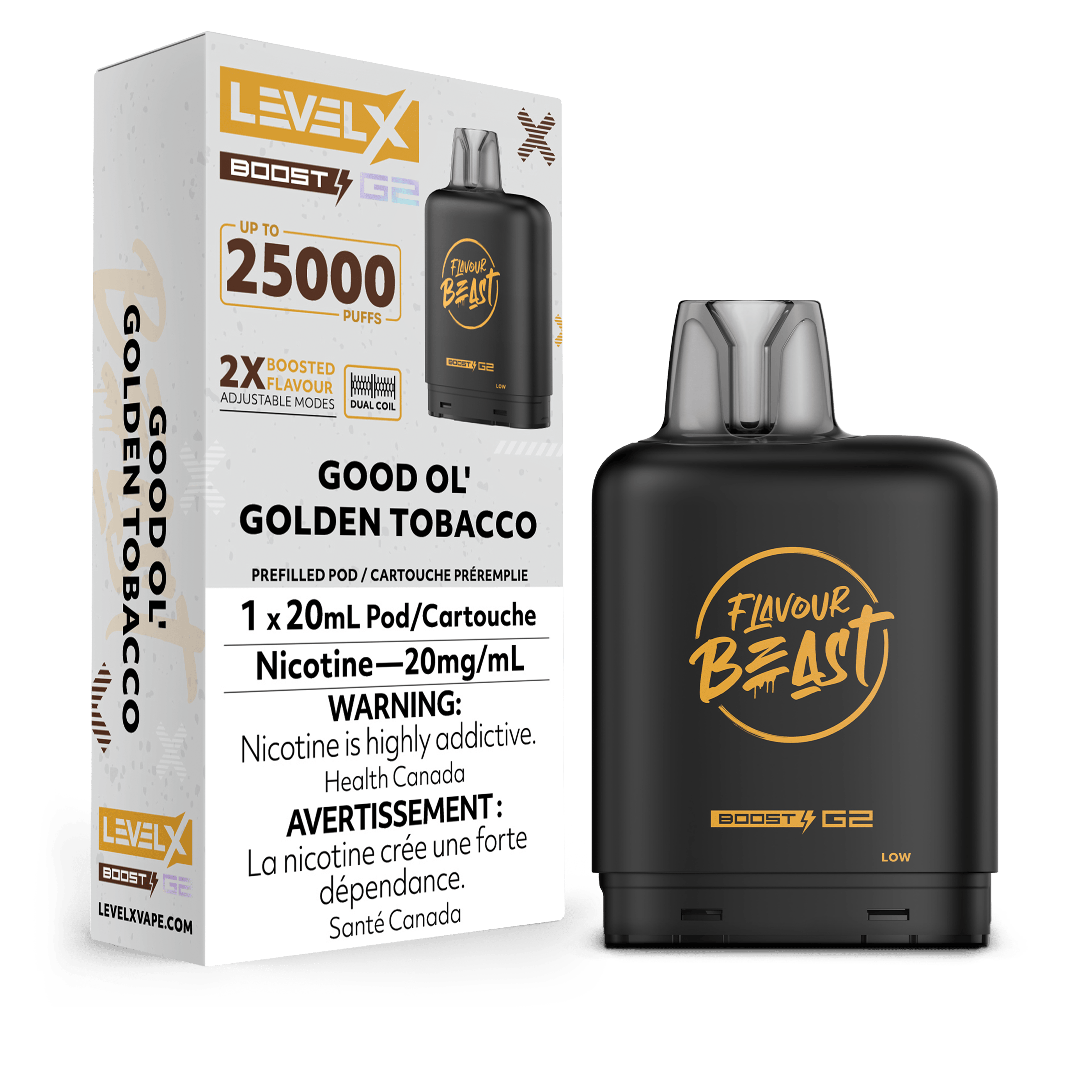 FLAVOUR BEAST (Level X) BOOST Pods 20ml GOOD OL' GOLDEN TOBACCO