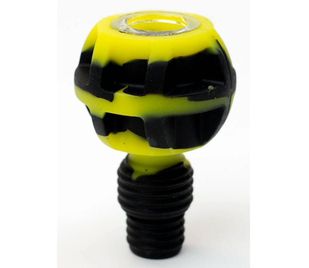 2-in-1 Silicone Bowl w/ Multi-Hole Glass Screen - Yellow/Black