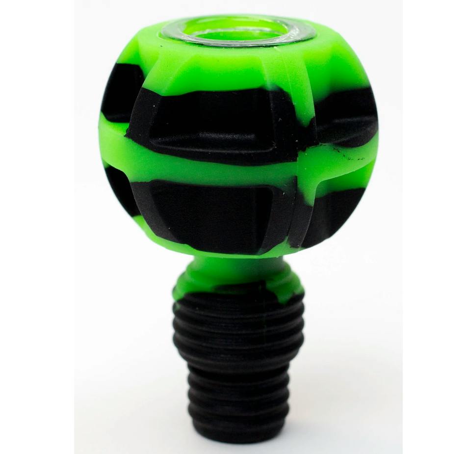 2-in-1 Silicone Bowl w/ Multi-Hole Glass Screen - Green/Black