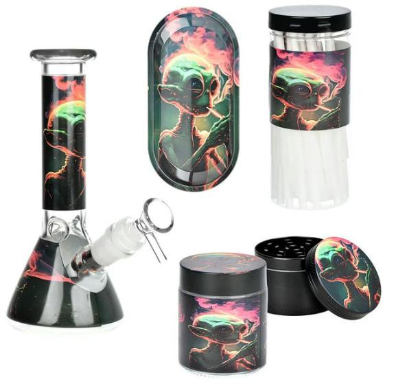 Glass Beaker Water Pipe Smoking Set - Alien