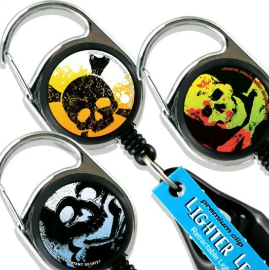 Lighter Line Retractable Lighter Holder w/ Clip - Skull Series