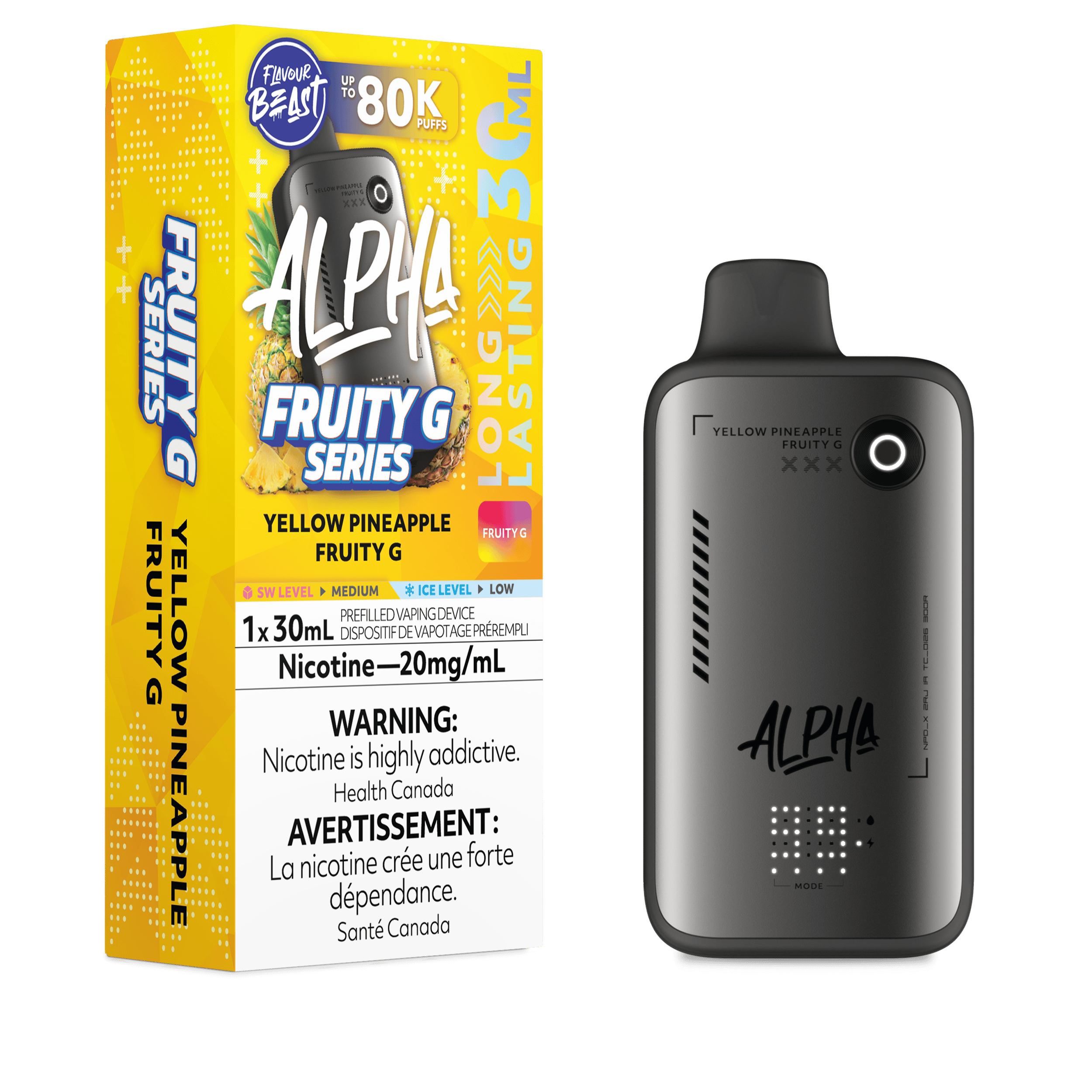 FLAVOUR BEAST Alpha 30ml Disposable YELLOW PINEAPPLE FRUITY G
