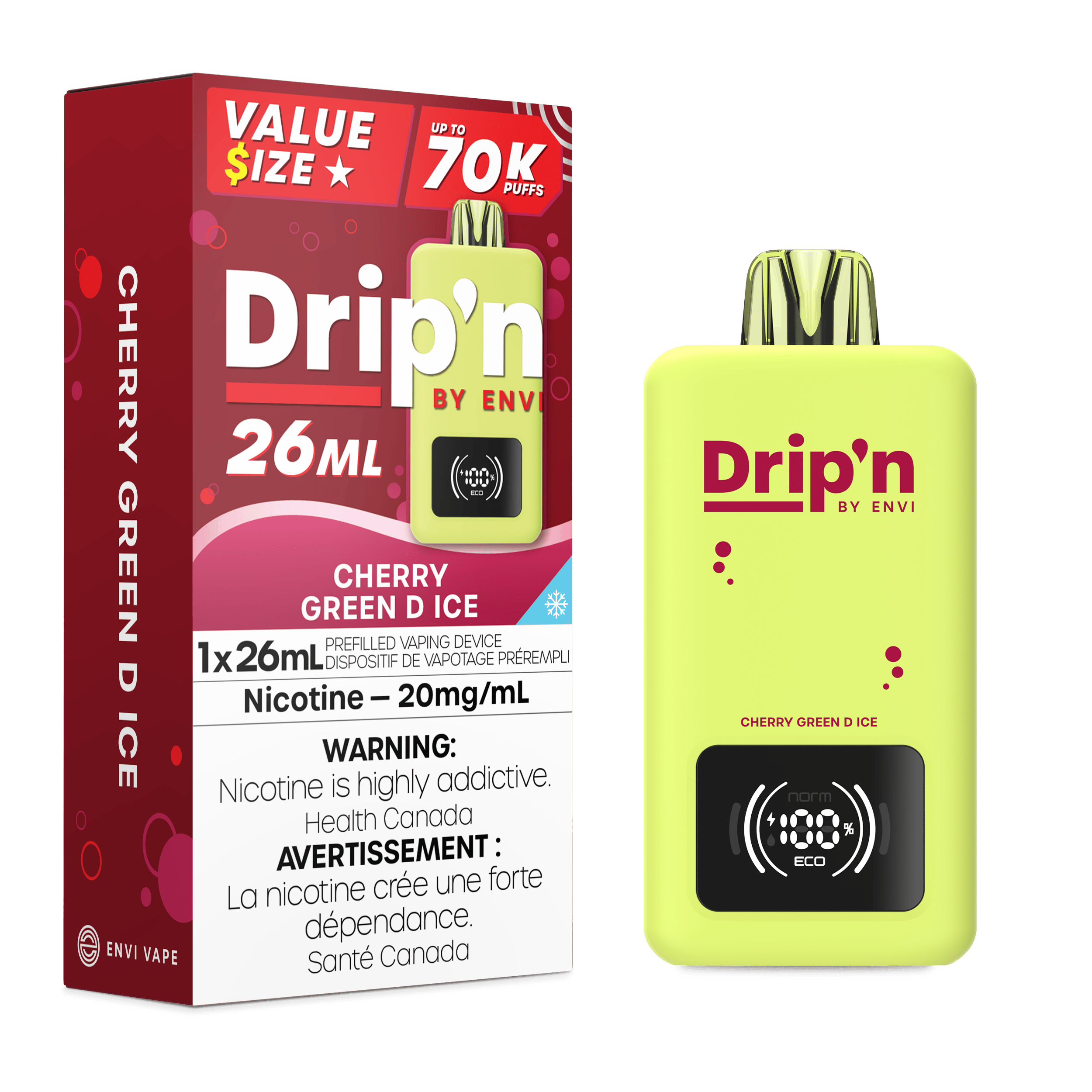 DRIP'N 26ml Disposable Vape CHERRY GREEN D