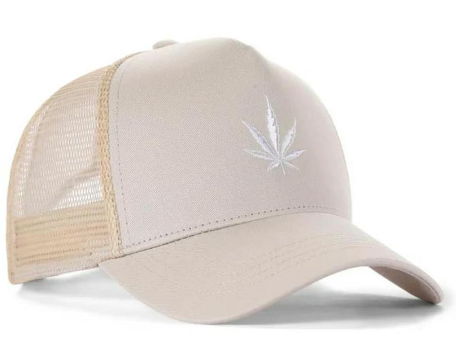 High-Crown 5 Panel Mesh Trucker Cap - Beige