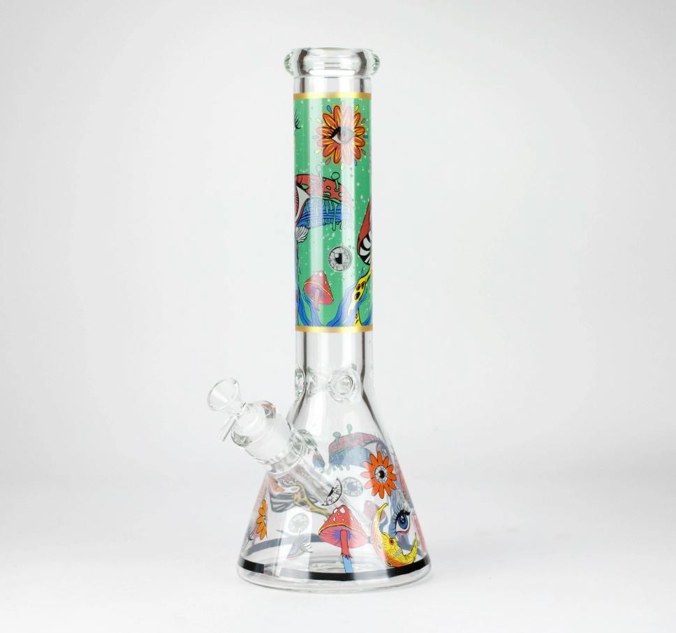 Eye Design Thick Heavy-Duty Glass Beaker Bong - 14" / 7mm - Design 3