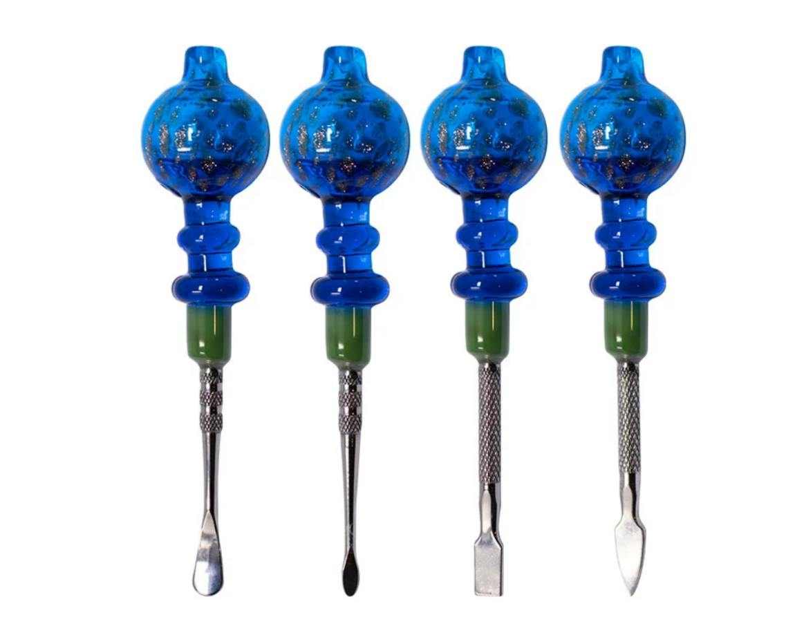 Light Blue Sparkly Dabbing Stick and Carb Cap w/ Paddle Scooper