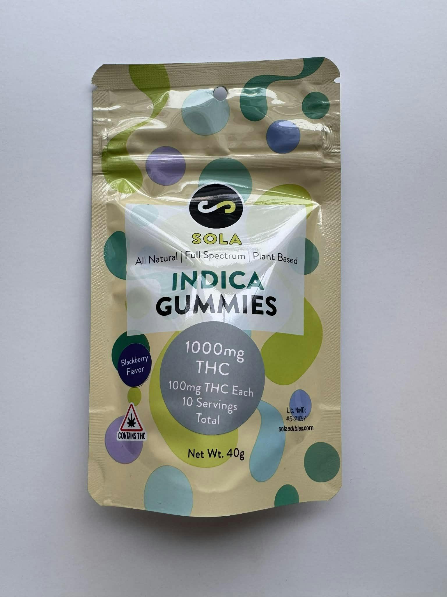 Sola 1,000mg Indica Gummy - Blueberry Flavor